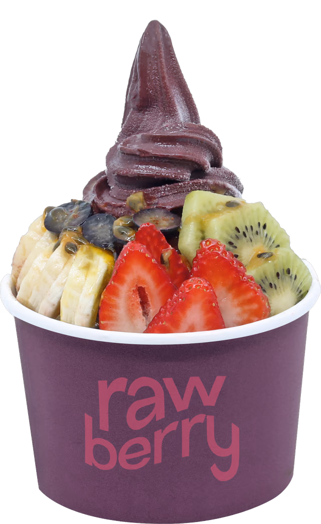 Acai bowl with banana, kiwi, strawberries and blueberries